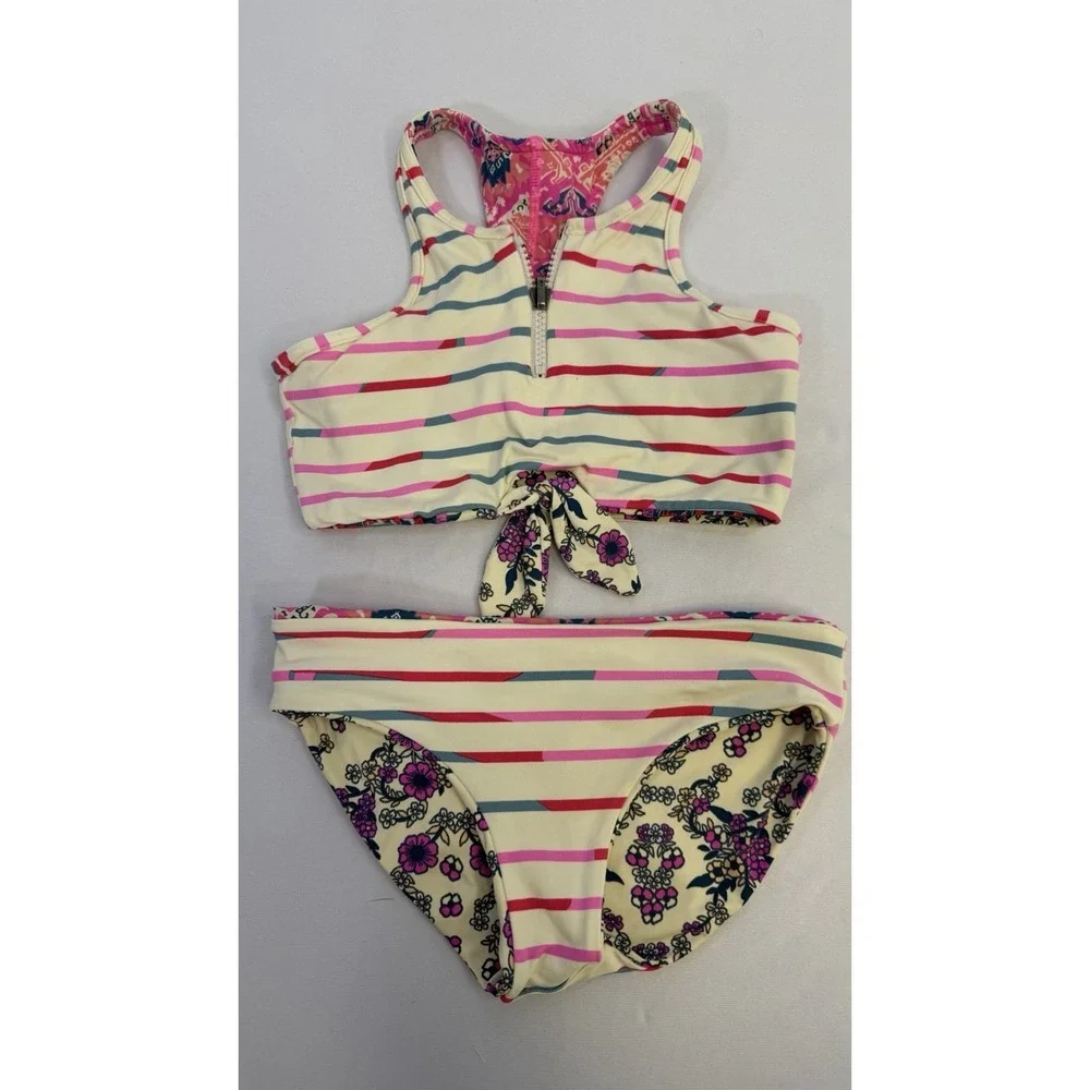 Maaji Girls 2 Piece Bikini Swimsuit Colorful Reversible Sz 8 EUC Beach Pool